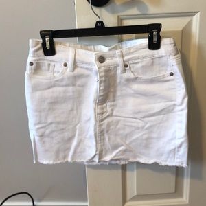 White cutoff denim skirt